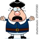 A cartoon illustration of a colonial man looking scared.