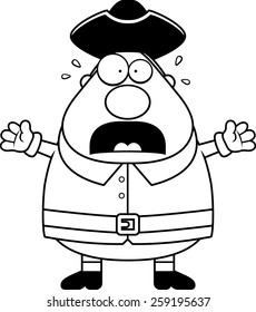 A cartoon illustration of a colonial man looking scared.