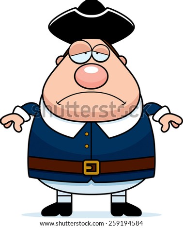 A cartoon illustration of a colonial man looking sad.