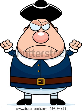 A cartoon illustration of a colonial man looking angry.