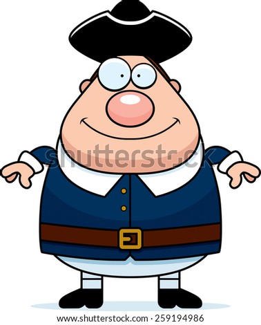 A cartoon illustration of a colonial man looking happy.