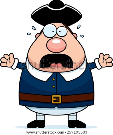 A cartoon illustration of a colonial man looking scared.