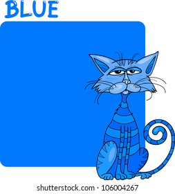 Cartoon Illustration of Color Blue and Cat