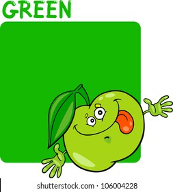 Cartoon Illustration of Color Green and Apple