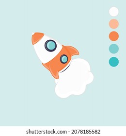 Cartoon illustration of colored space rocket in vector with smoke