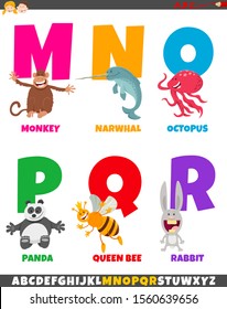 Cartoon Illustration of Colorful Alphabet Set from Letter M to R with Animal Characters