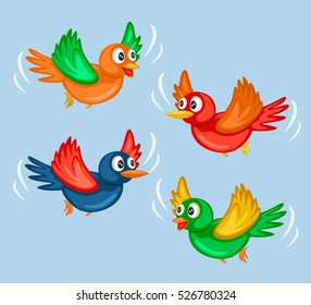  Cartoon Illustration of Colorful Birds Flying in the Sky