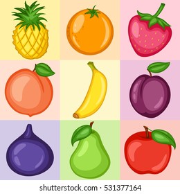Cartoon Illustration of Colorful Fruits