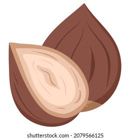 Cartoon Illustration With Colorful Hazelnut. Farm Market Product. Vector Hand Drawn Graphic. Single Isolated Art.