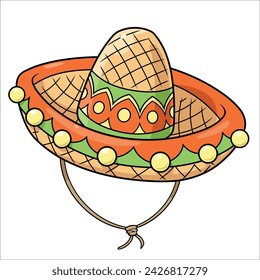 Cartoon illustration of colorful sombrero hat on white background