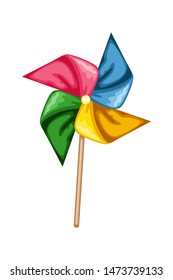 Cartoon Illustration of a Colorful Windmill Paper Toy Isolated on White Background