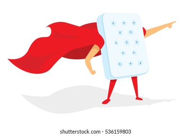 Cartoon illustration of comfortable mattress hero saving the day