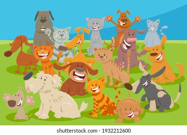 Cartoon Illustration Of Comic Dogs And Cats Funny Animal Characters Group