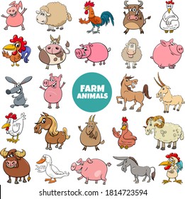 Cartoon Illustration of Comic Farm Animal Characters Big Set