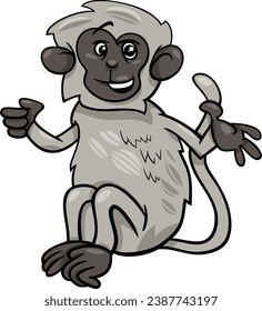 Cartoon illustration of comic vervet monkey primate animal character