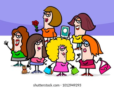 Cartoon Illustration of Comics Women People Characters Group