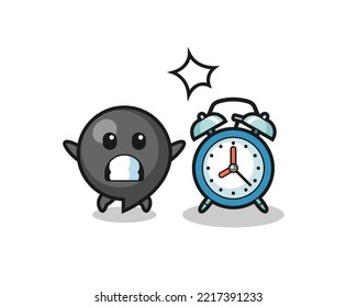 Cartoon Illustration of comma symbol is surprised with a giant alarm clock , cute design