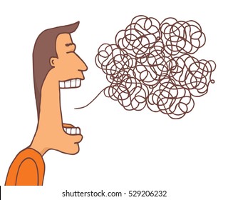 Cartoon illustration of communication mess or tangled message