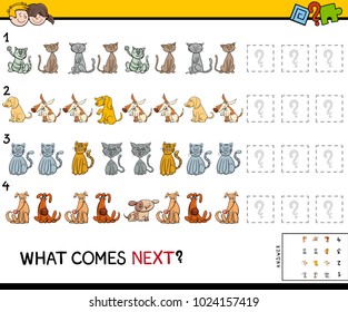 Cartoon Illustration of Completing the Pattern Educational Game for Preschool Children with Pets Animal Characters