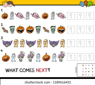 Cartoon Illustration of Completing the Pattern Educational Game for Children Halloween Characters