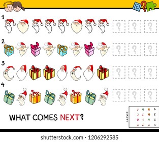 Cartoon Illustration of Completing the Pattern Educational Game for Children with Christmas Characters