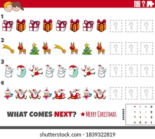 Cartoon illustration of completing the pattern educational game for children with Funny Christmas characters