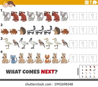 Cartoon illustration completing the pattern educational game for children and animals characters