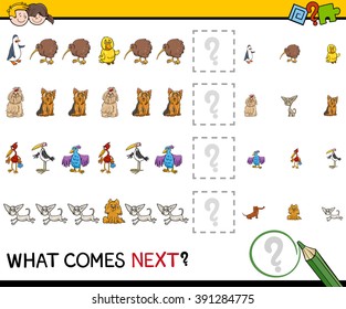 Cartoon Illustration of Completing the Pattern Educational Activity for Preschool Children
