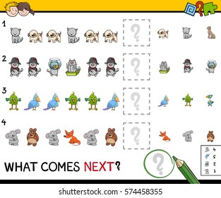 Cartoon Illustration of Completing the Pattern Educational Game for Children