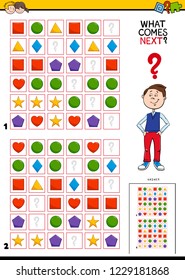 Cartoon Illustration of Completing the Pattern in the Rows Educational Task for Children