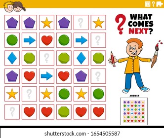 Cartoon Illustration of Completing the Pattern in the Rows Educational Game for Elementary Age or Preschool Children