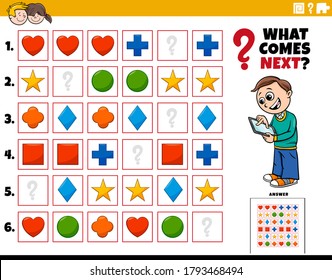 Cartoon Illustration of Completing the Pattern in the Rows Educational Activity for Kids