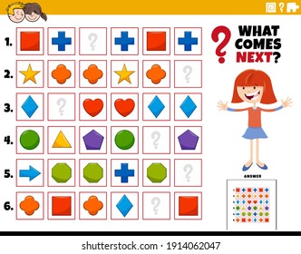 Cartoon illustration of completing the pattern in the rows educational activity for children