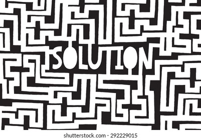 Cartoon illustration of complex maze to find a solution