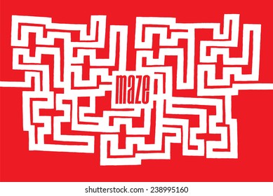 Cartoon illustration of complex maze or labyrinth with word on its center 