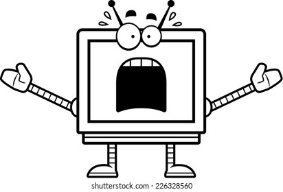 A cartoon illustration of a computer monitor robot looking scared.