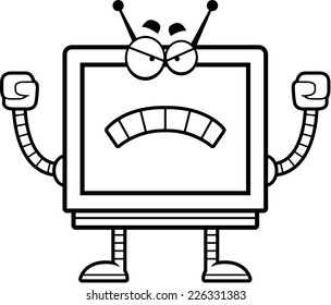 A cartoon illustration of a computer monitor robot looking angry.