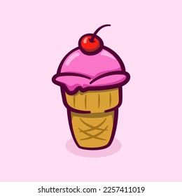 cartoon illustration concept of ice cream cone with cherries