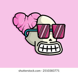 Cartoon Illustration of confident smiling skull with a heart shaped brain section. Can be used for birthdays, parties, Valentine Day, celebrations and printed on t-shirts, hoodies, tote bags