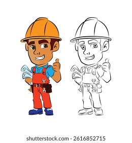 A cartoon illustration of a construction worker.