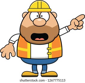 Cartoon illustration of a construction worker pointing. 