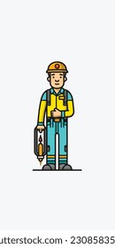 A cartoon illustration of a construction worker. white background. vector illustration art. construction worker. industry. for mascot logos. 