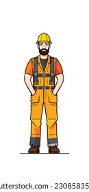 A cartoon illustration of a construction worker. white background. vector illustration art. construction worker. industry. for mascot logos. 