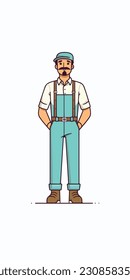 A cartoon illustration of a construction worker. white background. vector illustration art. construction worker. industry. for mascot logos. 