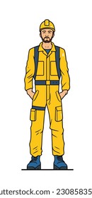 A cartoon illustration of a construction worker. white background. vector illustration art. construction worker. industry. for mascot logos. 