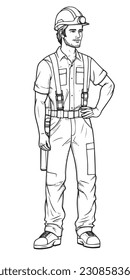 A cartoon illustration of a construction worker. white background. vector illustration art. construction worker. industry. for mascot logos. 