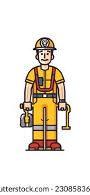 A cartoon illustration of a construction worker. white background. vector illustration art. construction worker. industry. for mascot logos. 