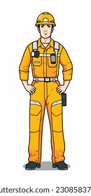 A cartoon illustration of a construction worker. white background. vector illustration art. construction worker. industry. for mascot logos. 