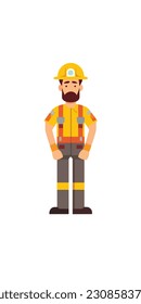 Eine Cartoon-Illustration eines Bauarbeiters. weißer Hintergrund. Vektorgrafik. Bauarbeiter. Industrie. für Maskottlogos. 