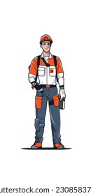 A cartoon illustration of a construction worker. white background. vector illustration art. construction worker. industry. for mascot logos. 